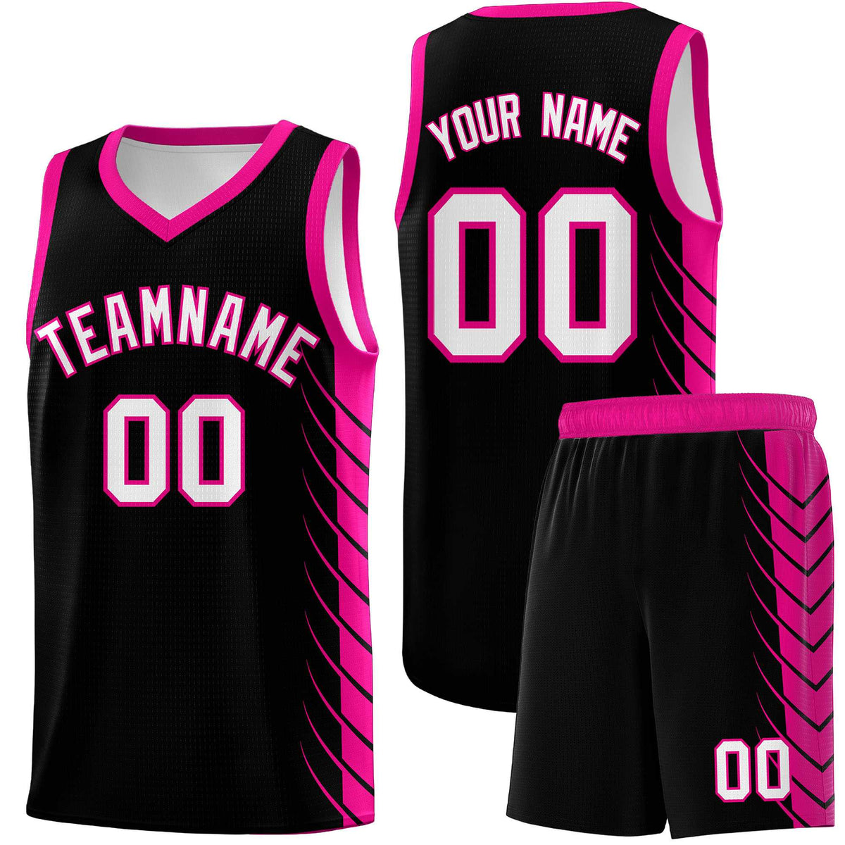 Custom Black Pink Personalized Side Symmetrical Line Pattern Sports Uniform Basketball Jersey