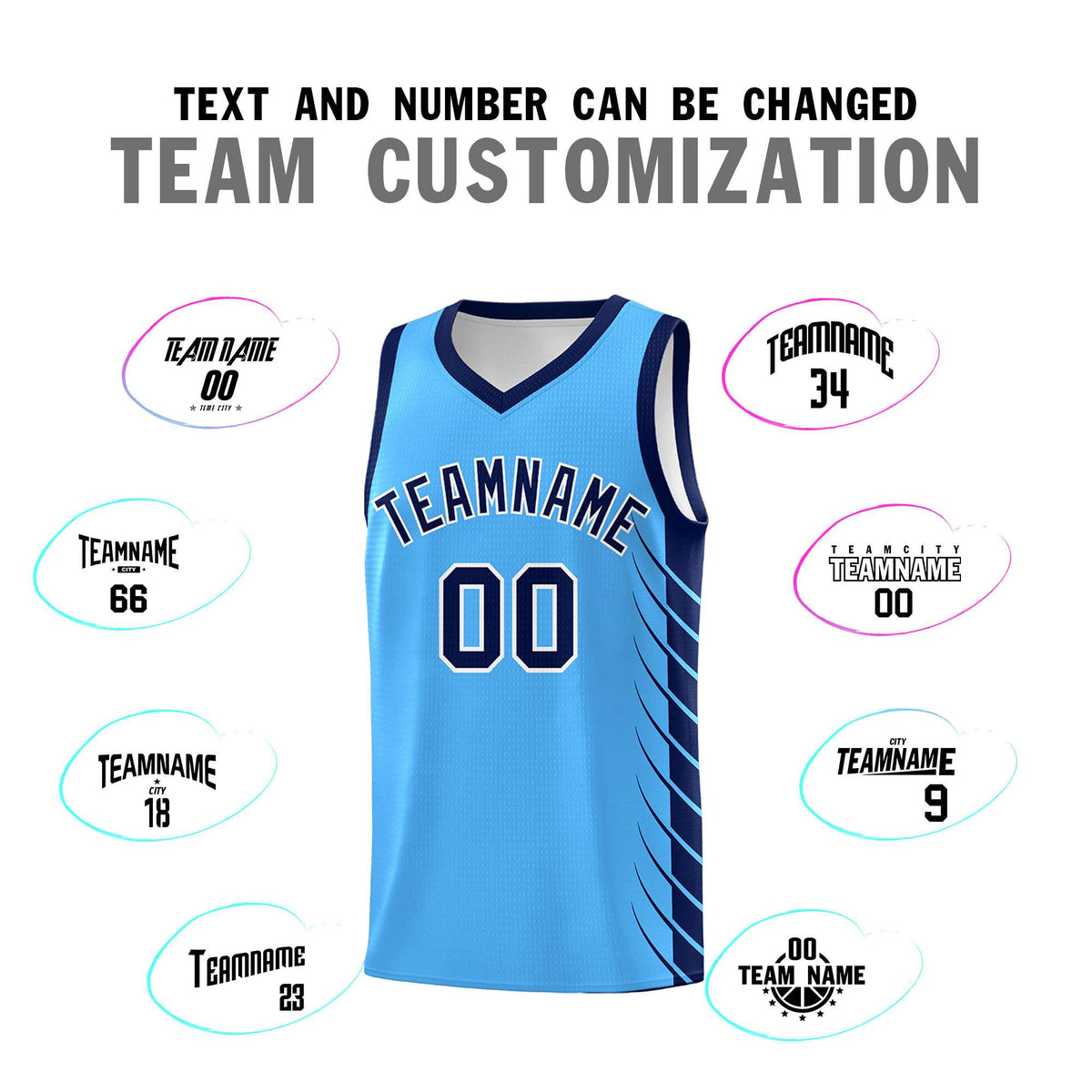 Custom Powder Blue Navy Personalized Side Symmetrical Line Pattern Sports Uniform Basketball Jersey