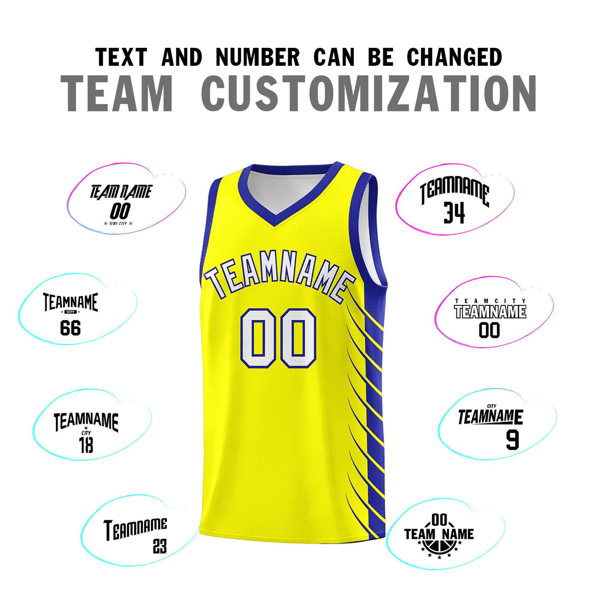 Custom Fluorescent Yellow Royal Personalized Side Symmetrical Line Pattern Sports Uniform Basketball Jersey