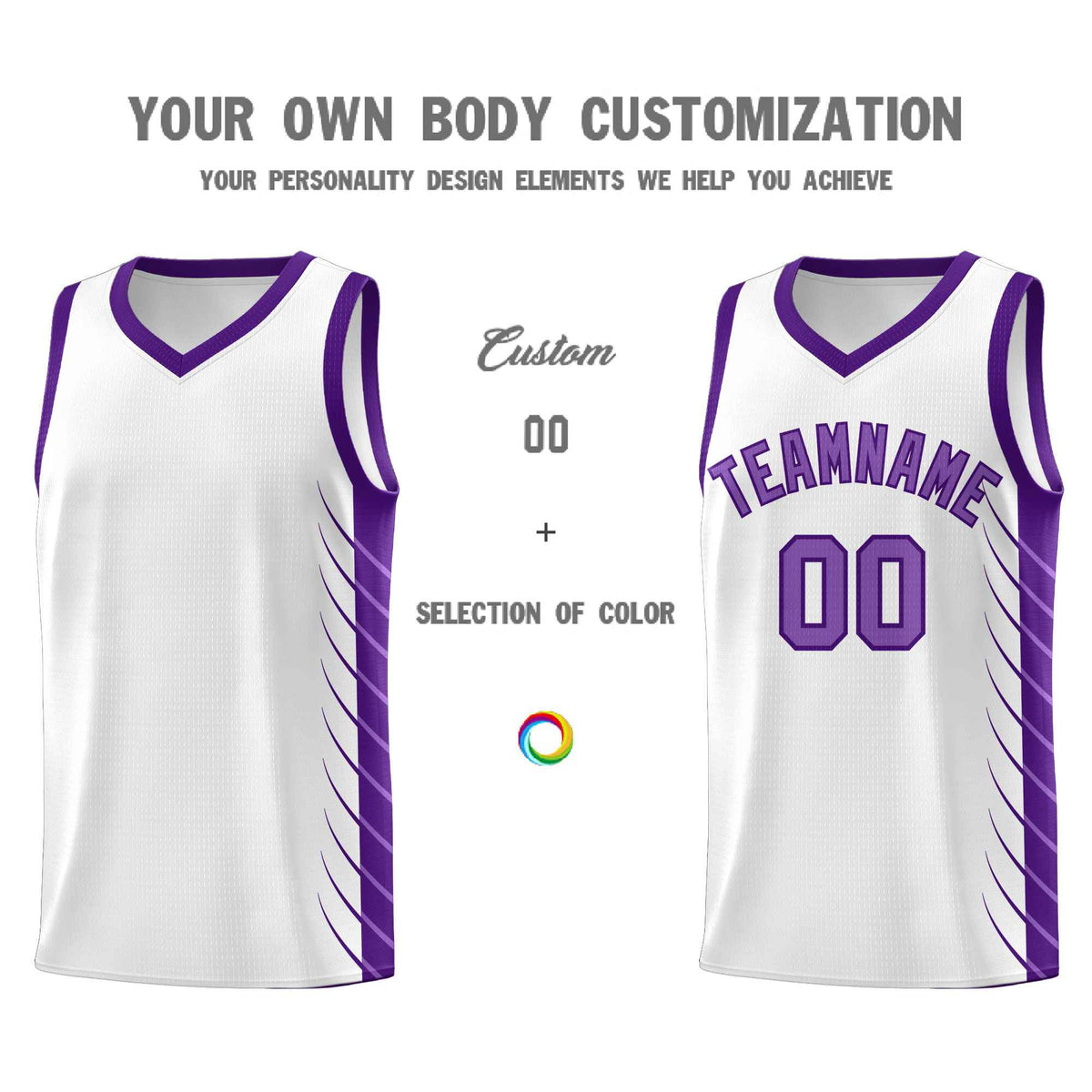 Custom White Purple Personalized Side Symmetrical Line Pattern Sports Uniform Basketball Jersey