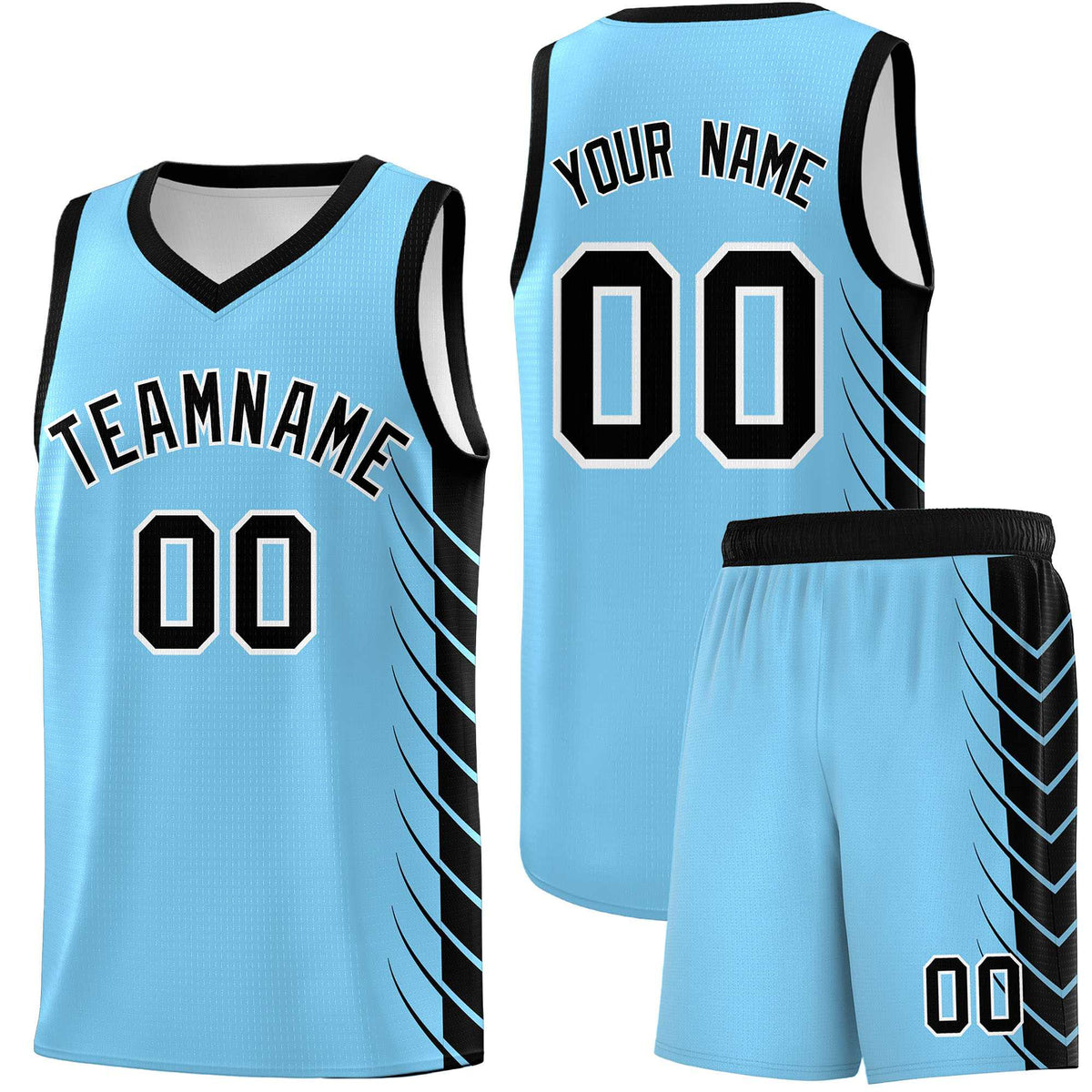 Custom Light Blue Black Personalized Side Symmetrical Line Pattern Sports Uniform Basketball Jersey