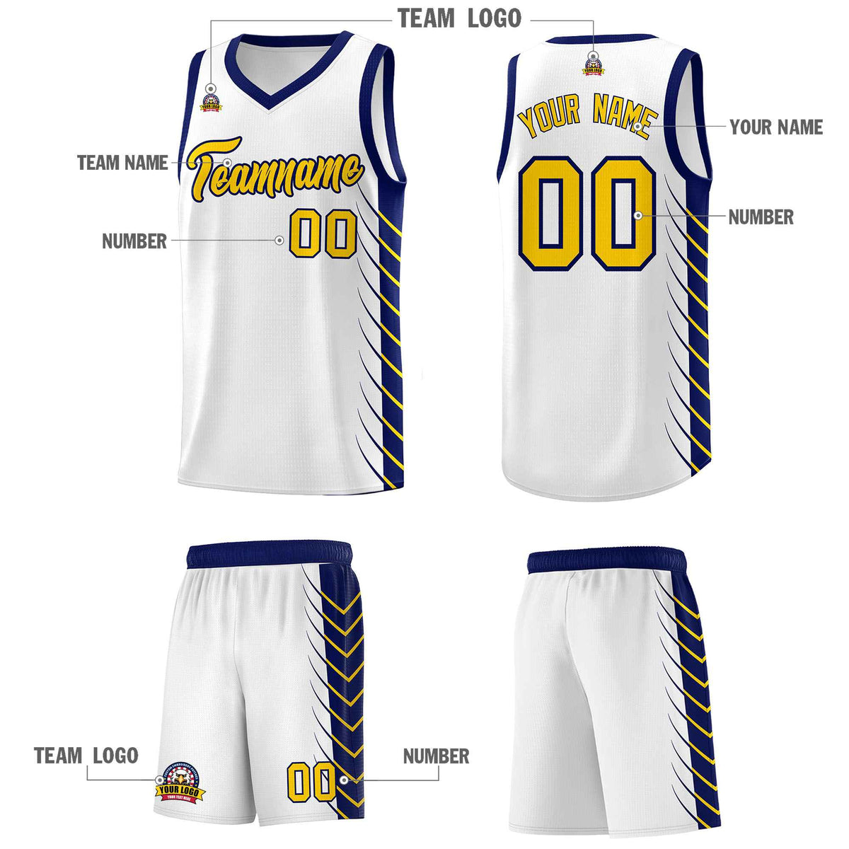 Custom White Navy Personalized Side Symmetrical Line Pattern Sports Uniform Basketball Jersey