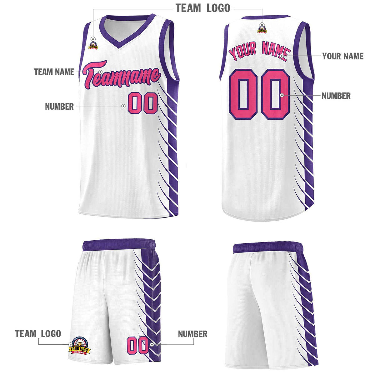 Custom White Purple Personalized Side Symmetrical Line Pattern Sports Uniform Basketball Jersey