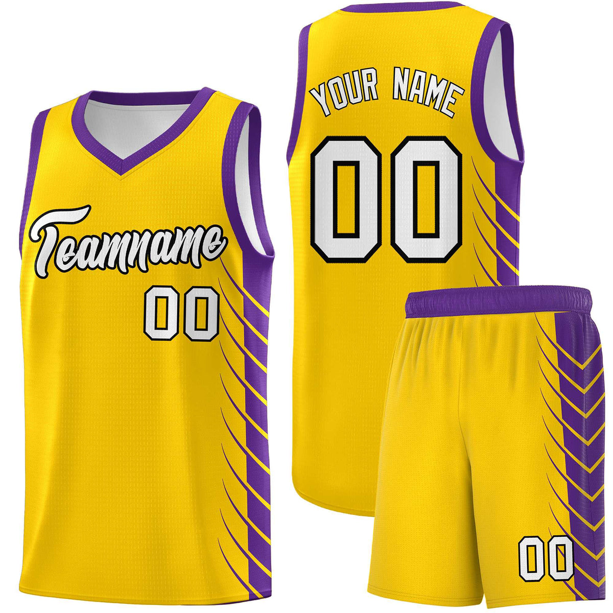 Custom Gold Purple Personalized Side Symmetrical Line Pattern Sports Uniform Basketball Jersey