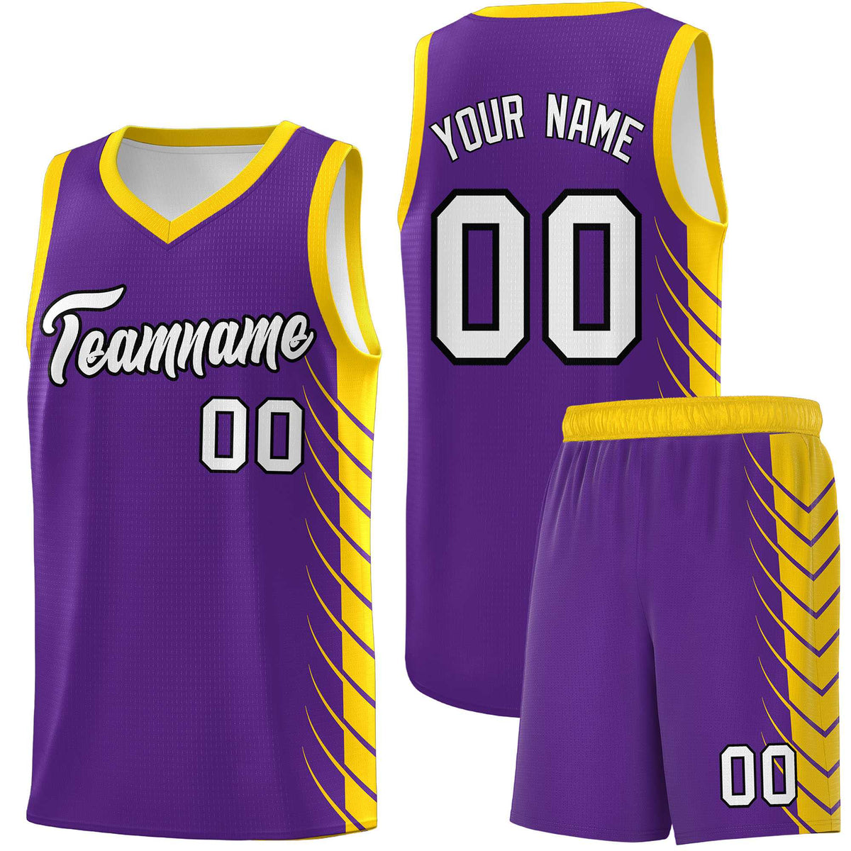 Custom Purple Gold Personalized Side Symmetrical Line Pattern Sports Uniform Basketball Jersey