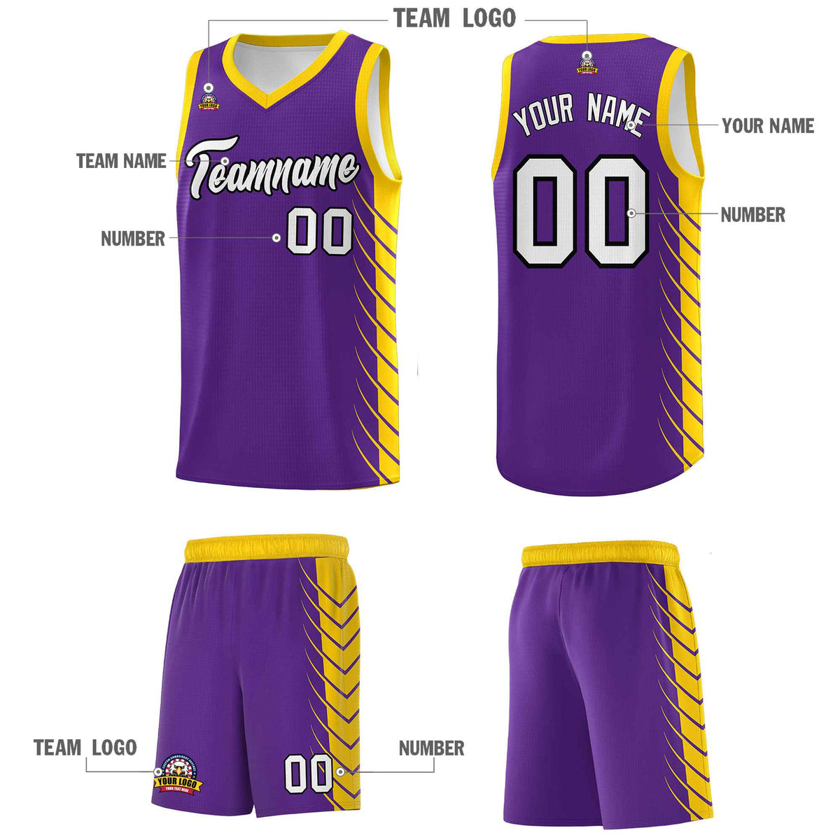 Custom Purple Gold Personalized Side Symmetrical Line Pattern Sports Uniform Basketball Jersey