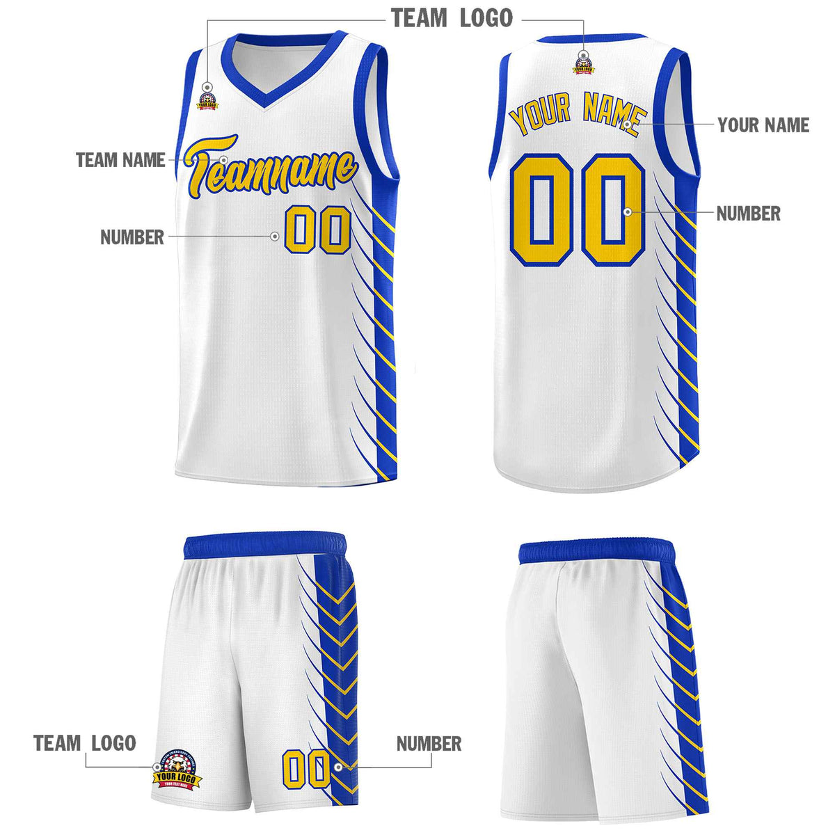 Custom White Royal Personalized Side Symmetrical Line Pattern Sports Uniform Basketball Jersey