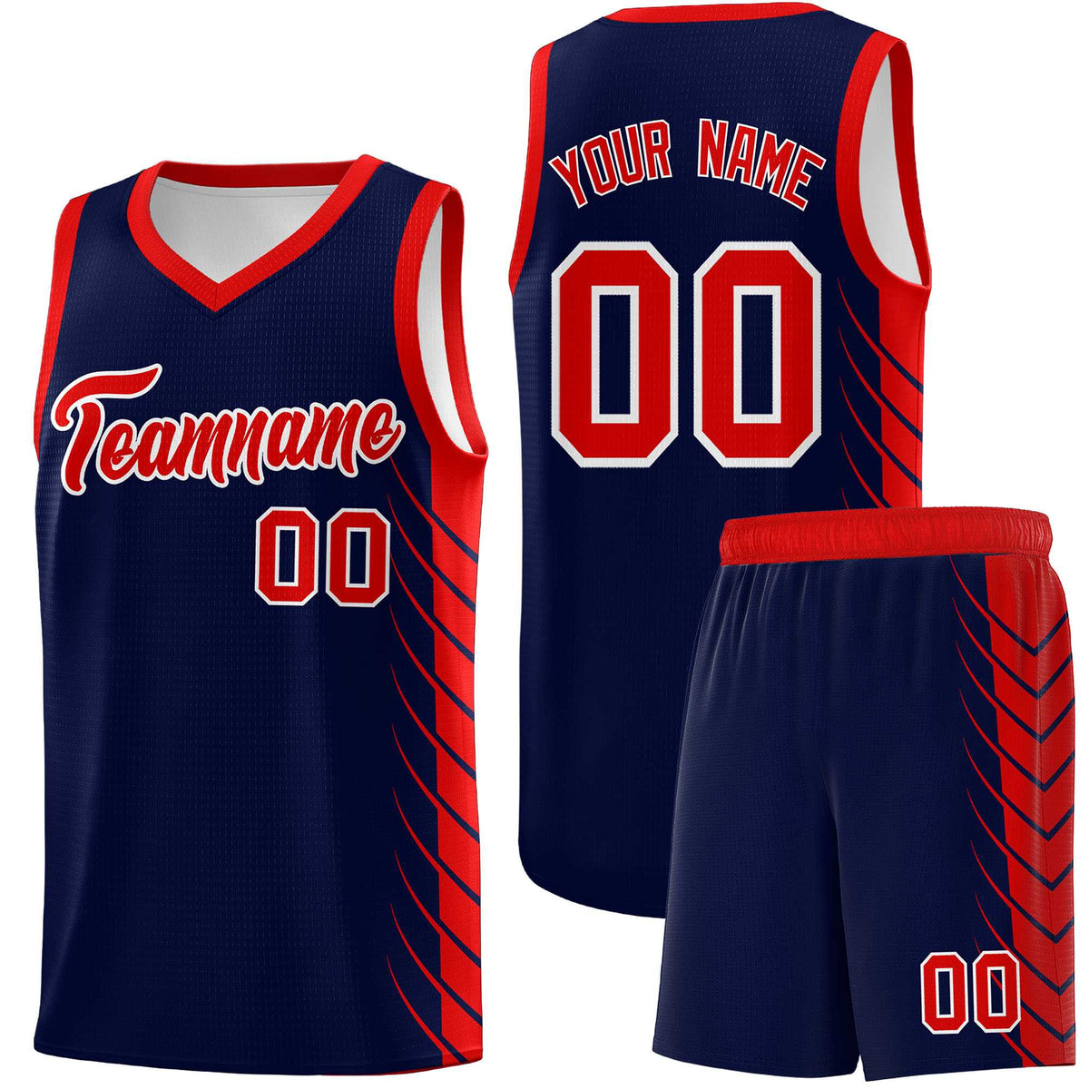 Custom Navy Red Personalized Side Symmetrical Line Pattern Sports Uniform Basketball Jersey
