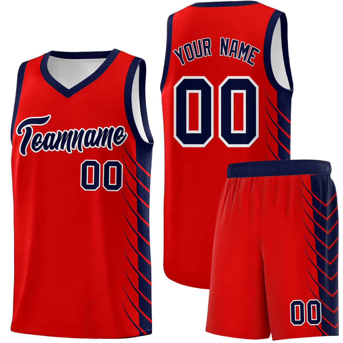 Custom Red Navy Personalized Side Symmetrical Line Pattern Sports Uniform Basketball Jersey