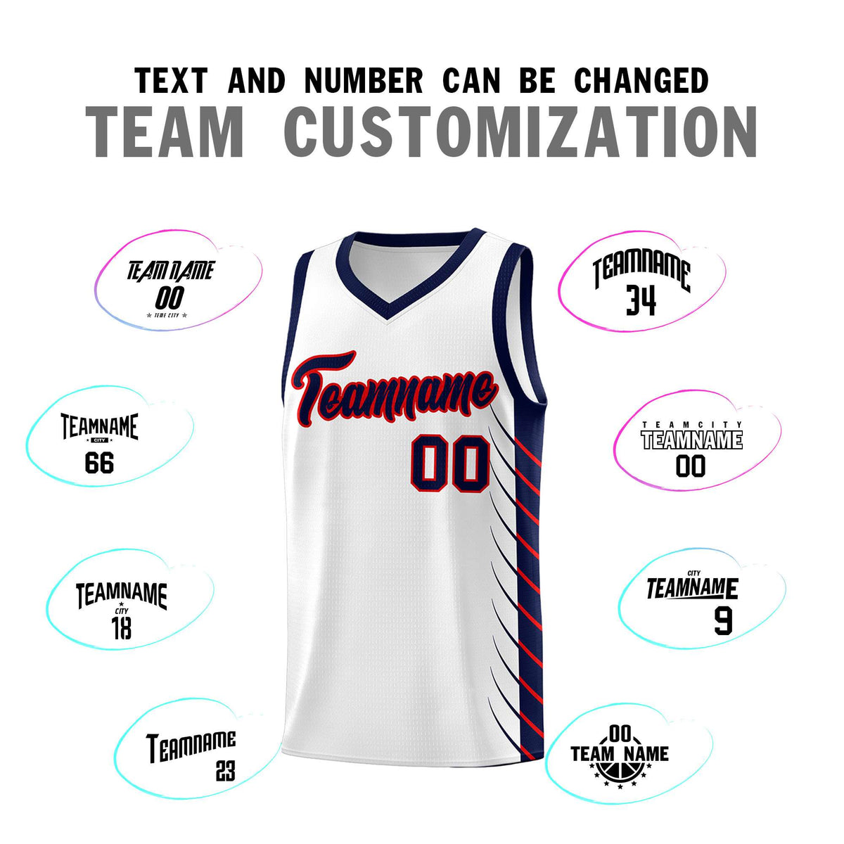 Custom White Navy Personalized Side Symmetrical Line Pattern Sports Uniform Basketball Jersey