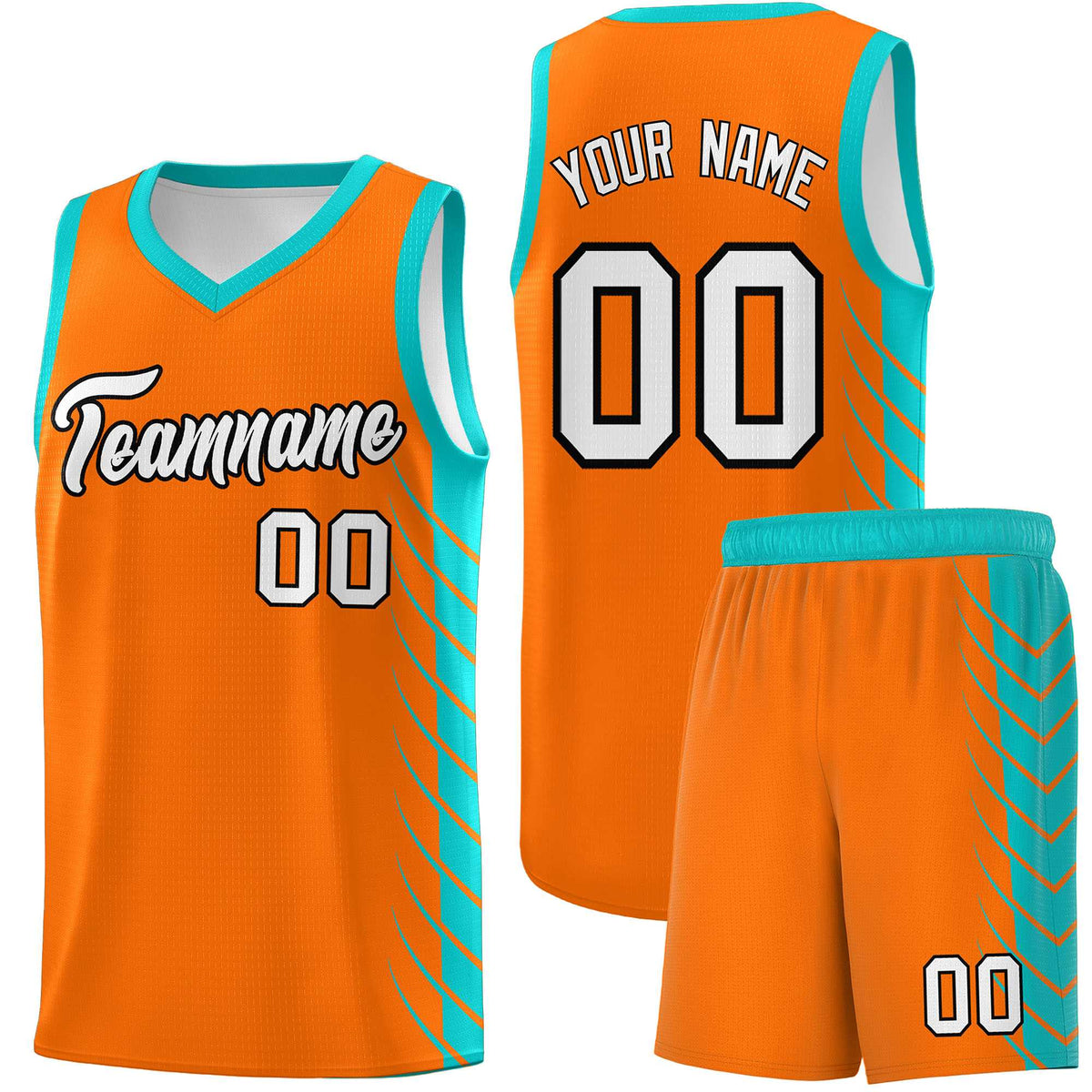 Custom Orange Aqua Personalized Side Symmetrical Line Pattern Sports Uniform Basketball Jersey