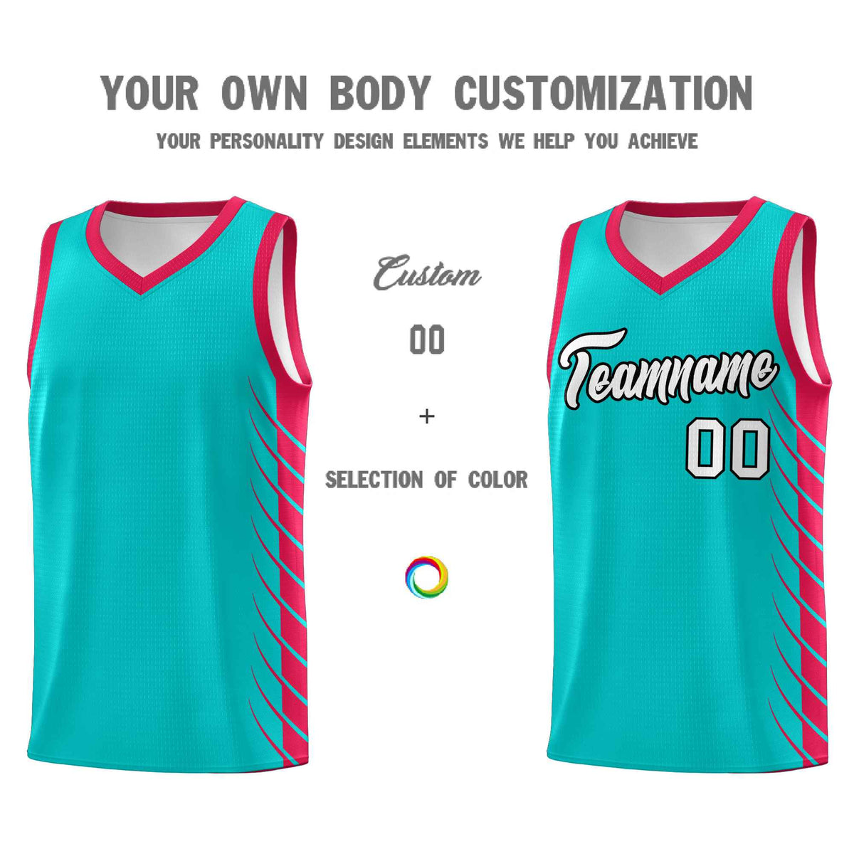 Custom Aqua Red Personalized Side Symmetrical Line Pattern Sports Uniform Basketball Jersey