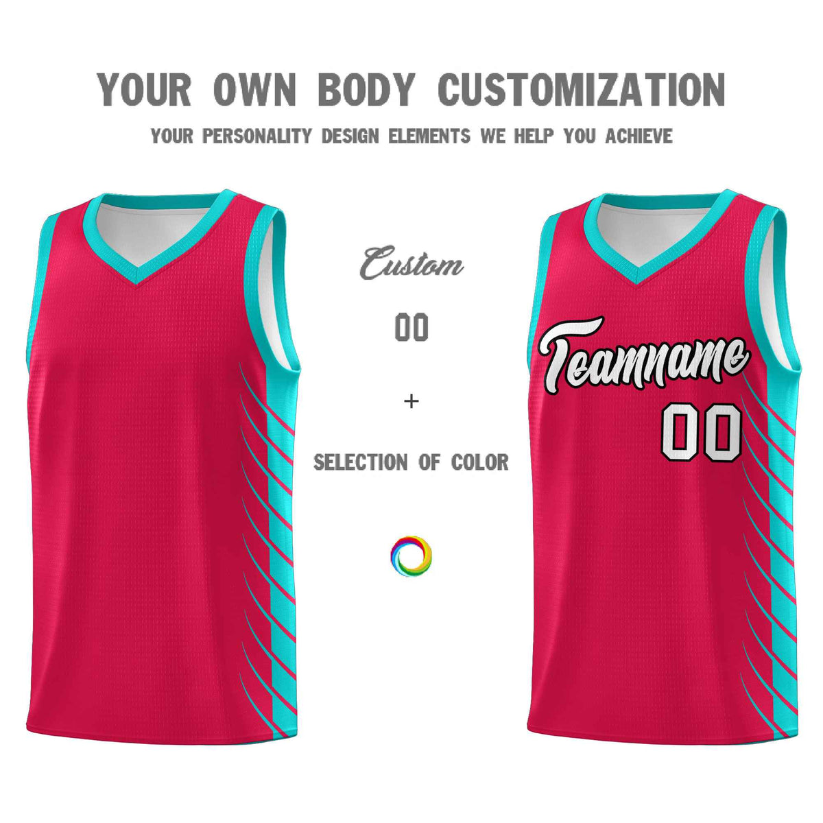 Custom Red Aqua Personalized Side Symmetrical Line Pattern Sports Uniform Basketball Jersey