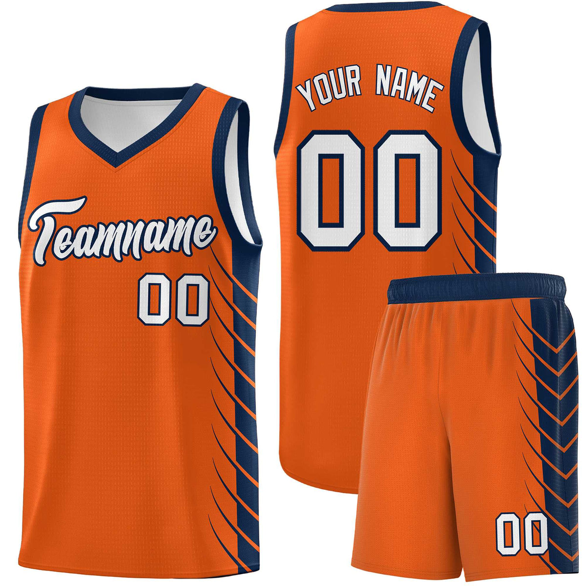 Custom Orange Navy Personalized Side Symmetrical Line Pattern Sports Uniform Basketball Jersey