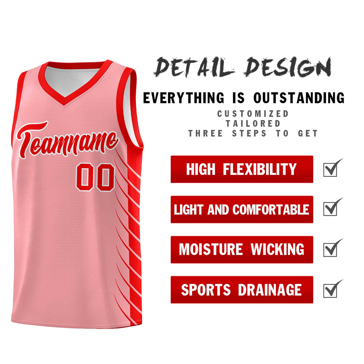 Custom Light Pink Light Red Personalized Side Symmetrical Line Pattern Sports Uniform Basketball Jersey