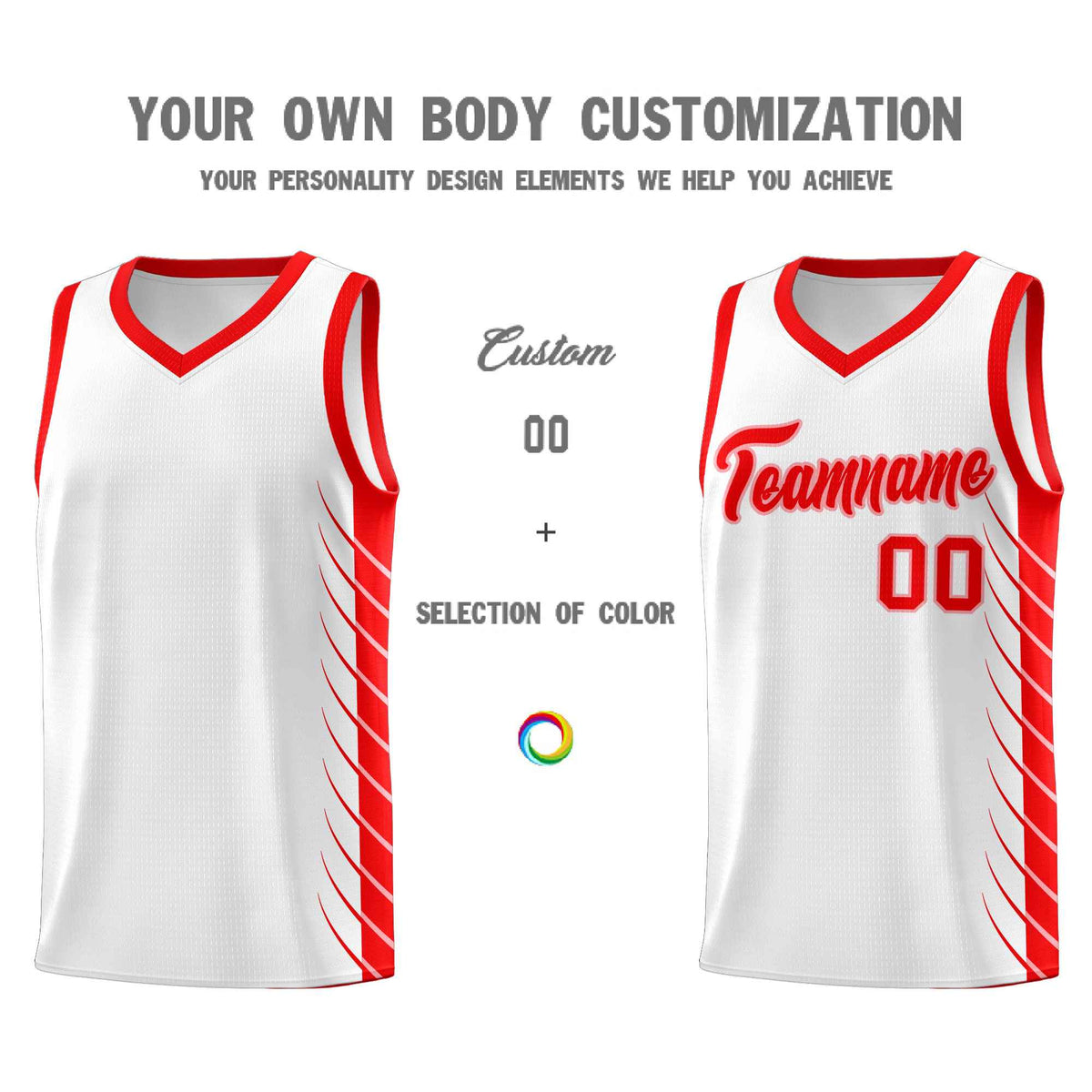 Custom White Light Red Personalized Side Symmetrical Line Pattern Sports Uniform Basketball Jersey