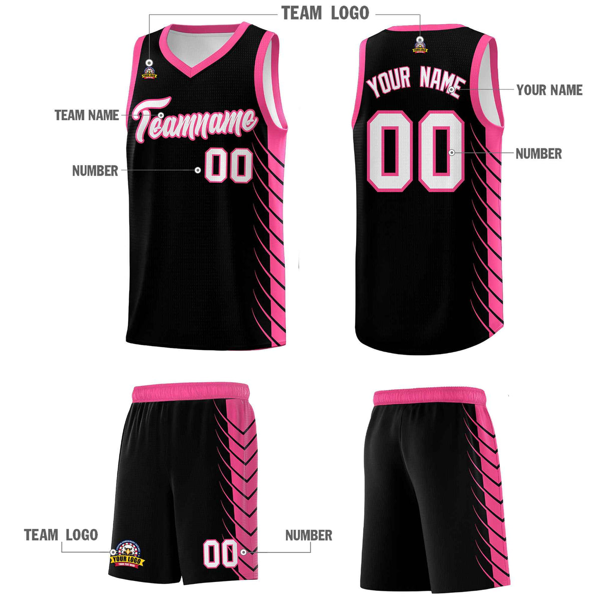 Custom Black Pink Personalized Side Symmetrical Line Pattern Sports Uniform Basketball Jersey