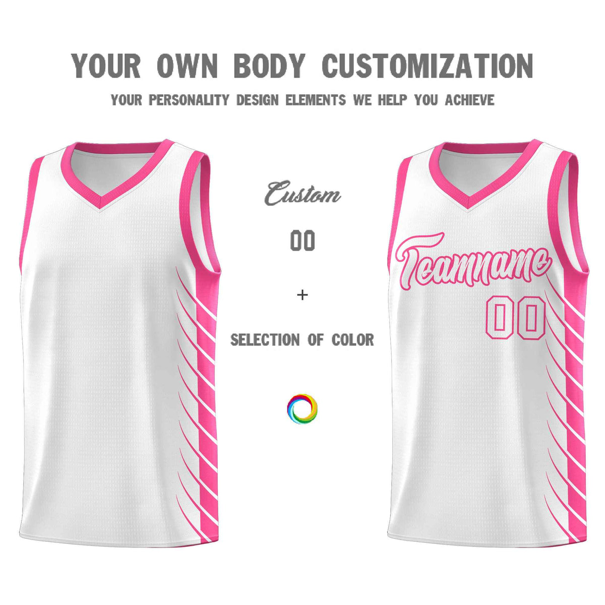 Custom White Pink Personalized Side Symmetrical Line Pattern Sports Uniform Basketball Jersey
