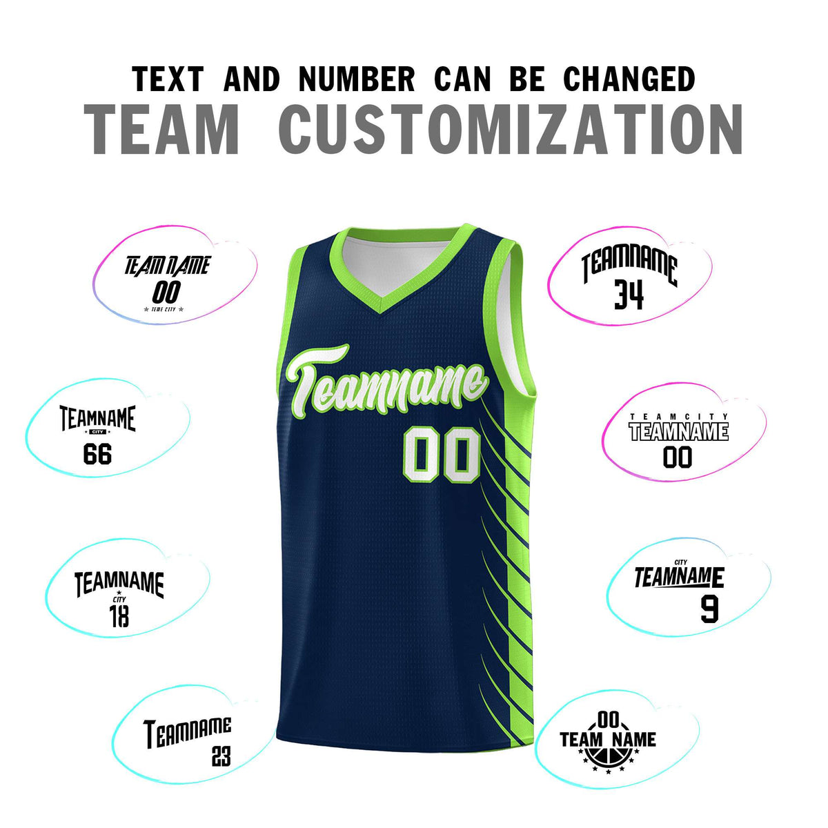 Custom Navy Fluorescent Green Personalized Side Symmetrical Line Pattern Sports Uniform Basketball Jersey