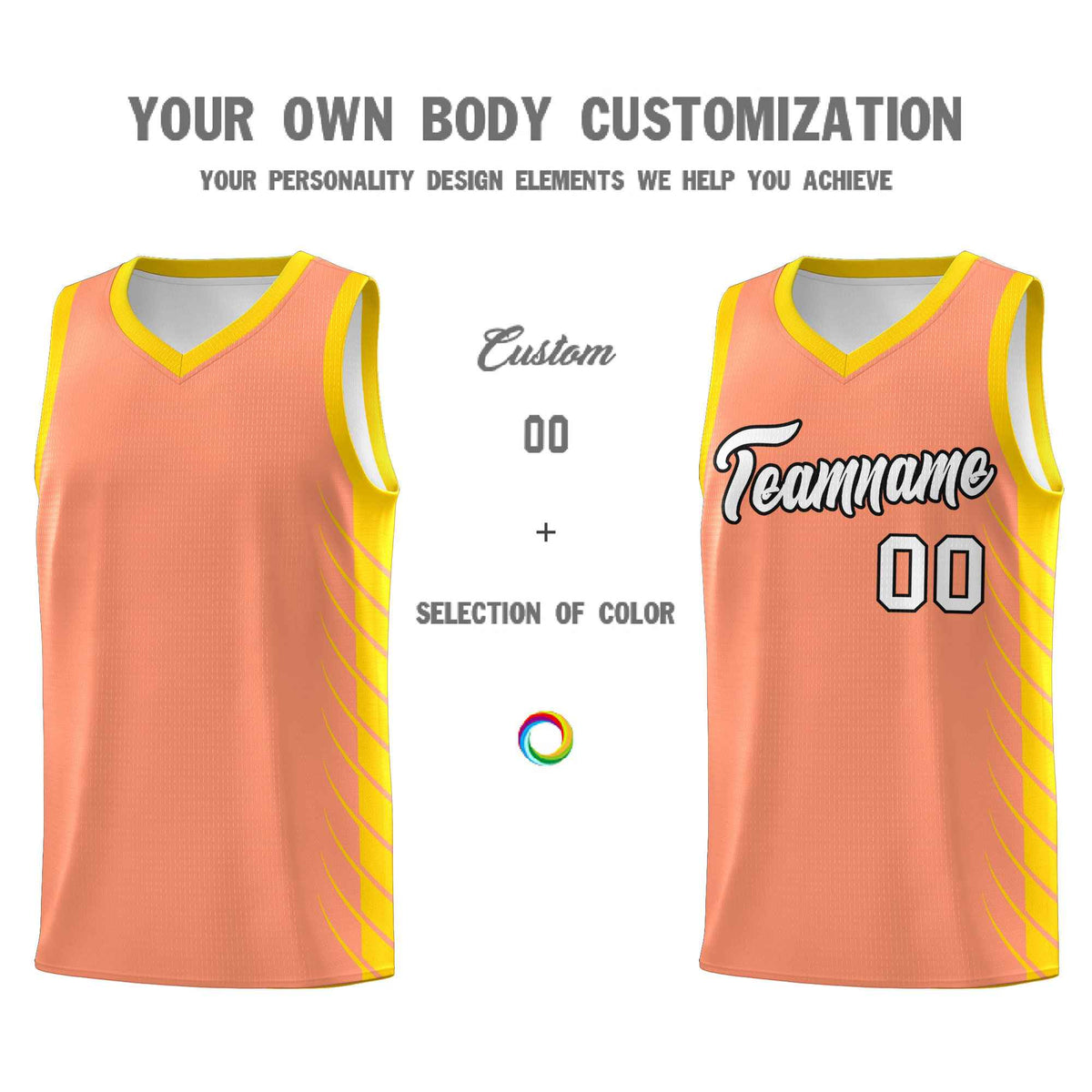 Custom Light Orange Gold Personalized Side Symmetrical Line Pattern Sports Uniform Basketball Jersey