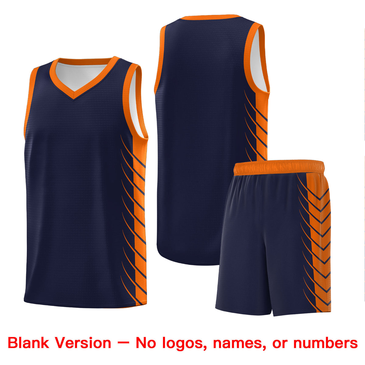 Custom Navy Orange Personalized Side Symmetrical Line Pattern Sports Uniform Basketball Jersey