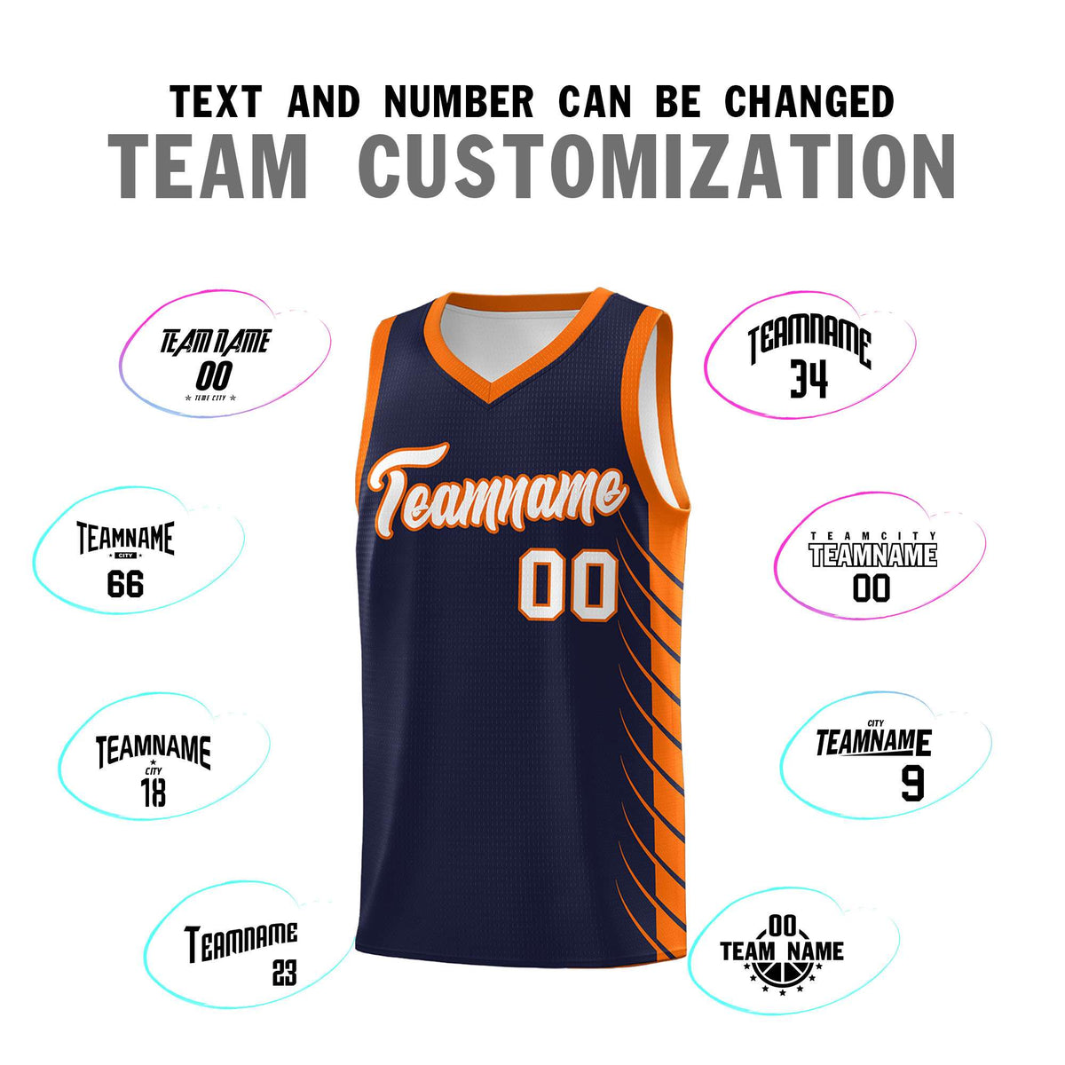 Custom Navy Orange Personalized Side Symmetrical Line Pattern Sports Uniform Basketball Jersey