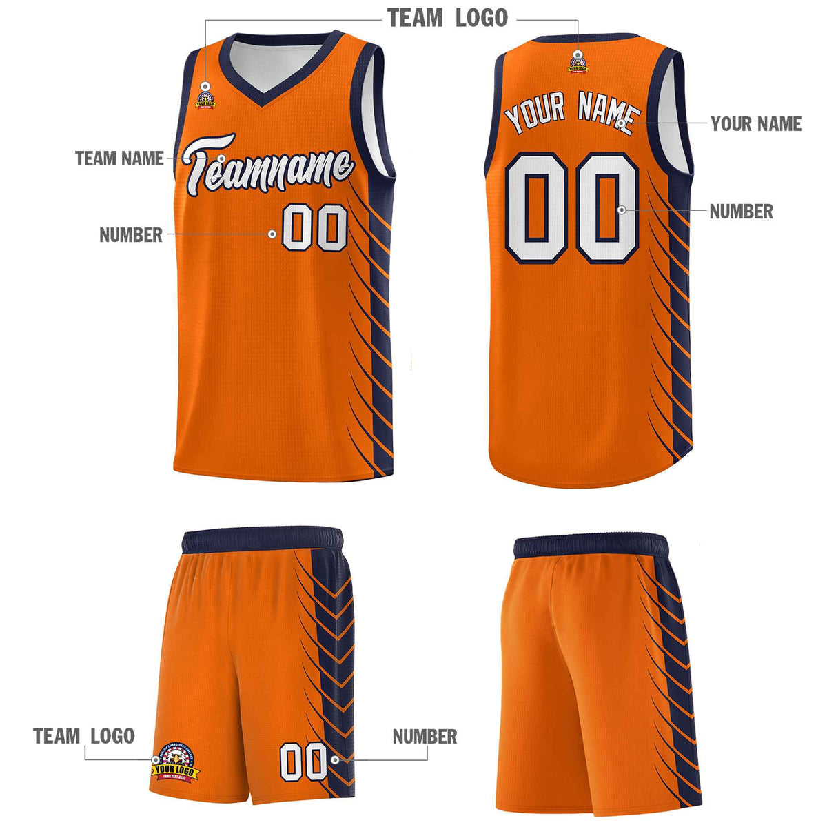 Custom Orange Navy Personalized Side Symmetrical Line Pattern Sports Uniform Basketball Jersey