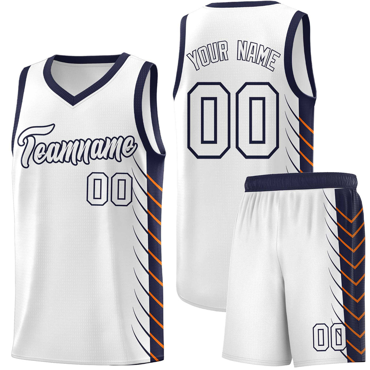Custom White Navy Personalized Side Symmetrical Line Pattern Sports Uniform Basketball Jersey