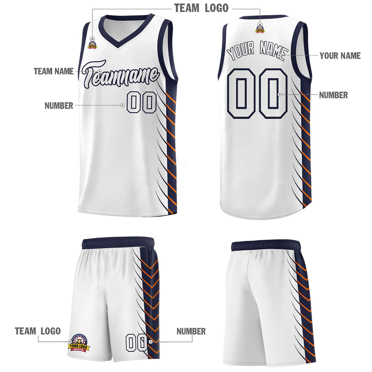 Custom White Navy Personalized Side Symmetrical Line Pattern Sports Uniform Basketball Jersey