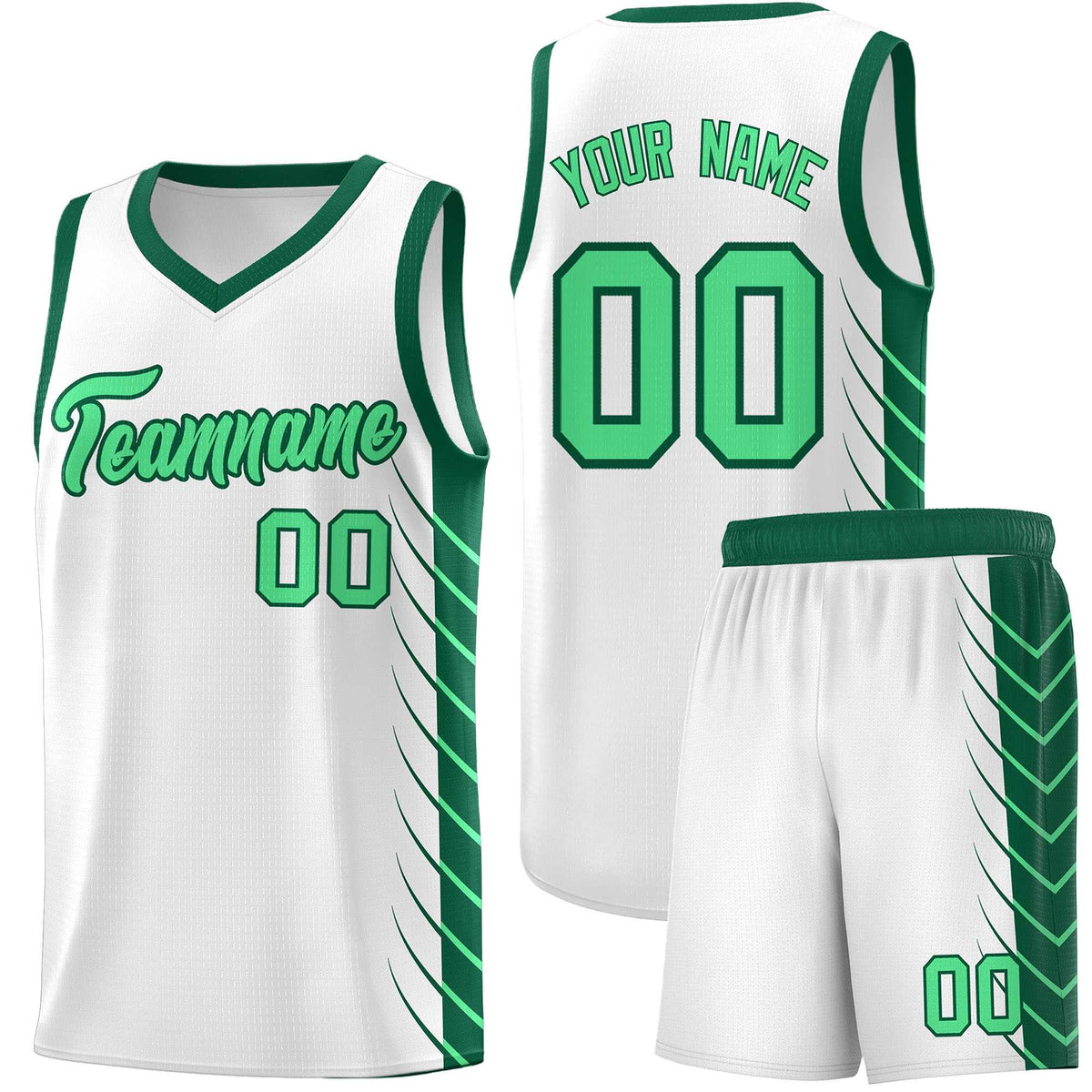 Custom White Kelly Green Personalized Side Symmetrical Line Pattern Sports Uniform Basketball Jersey