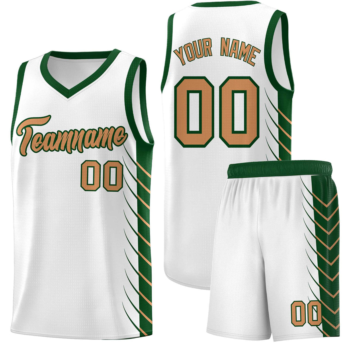 Custom White Green Personalized Side Symmetrical Line Pattern Sports Uniform Basketball Jersey