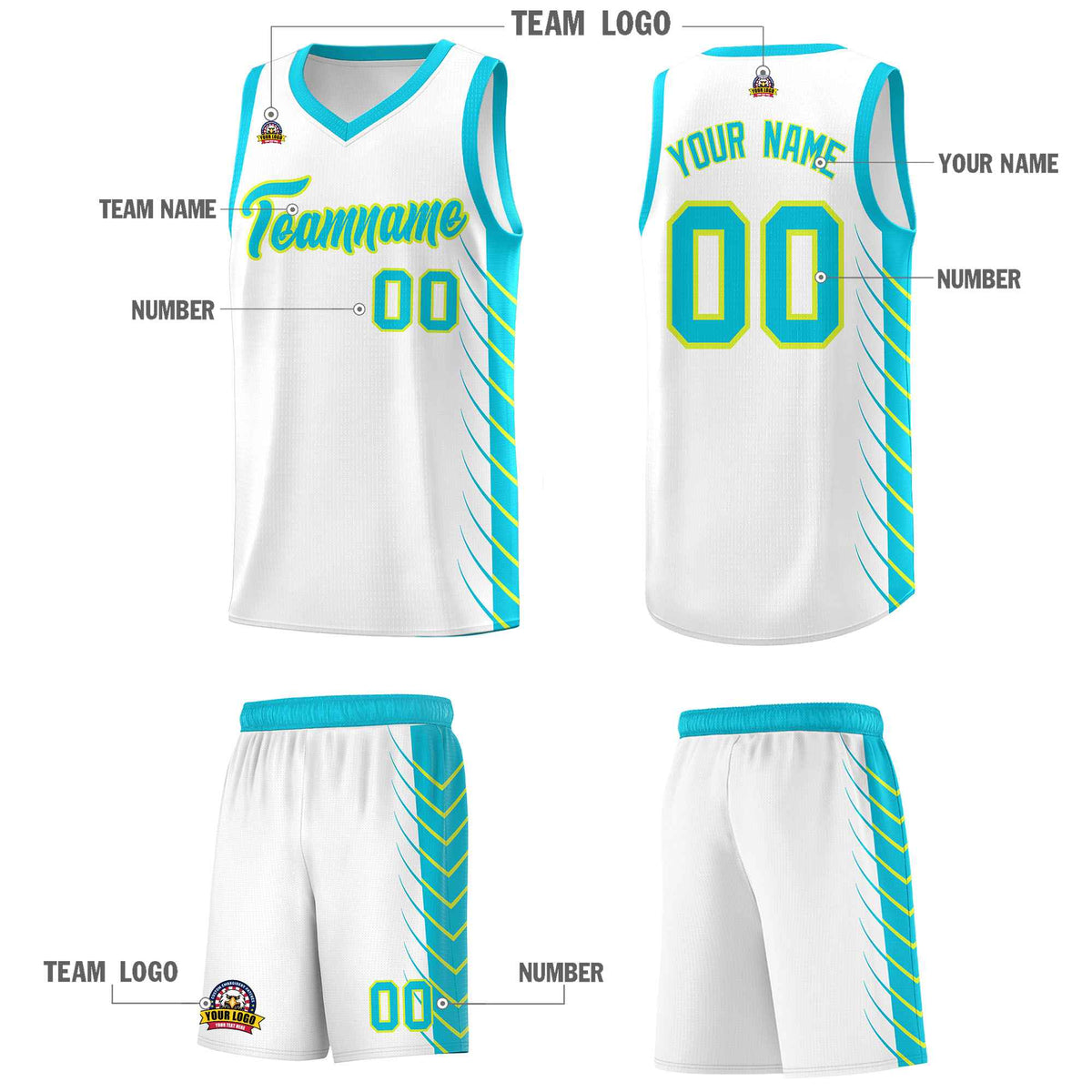Custom White Sky Blue Personalized Side Symmetrical Line Pattern Sports Uniform Basketball Jersey