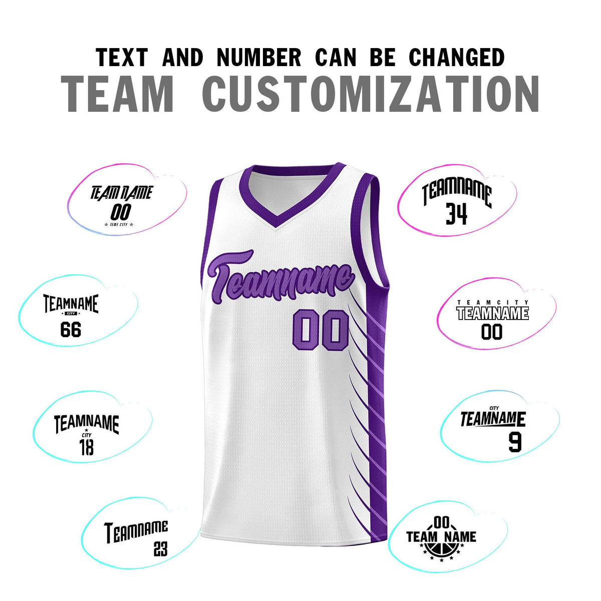 Custom White Purple Personalized Side Symmetrical Line Pattern Sports Uniform Basketball Jersey