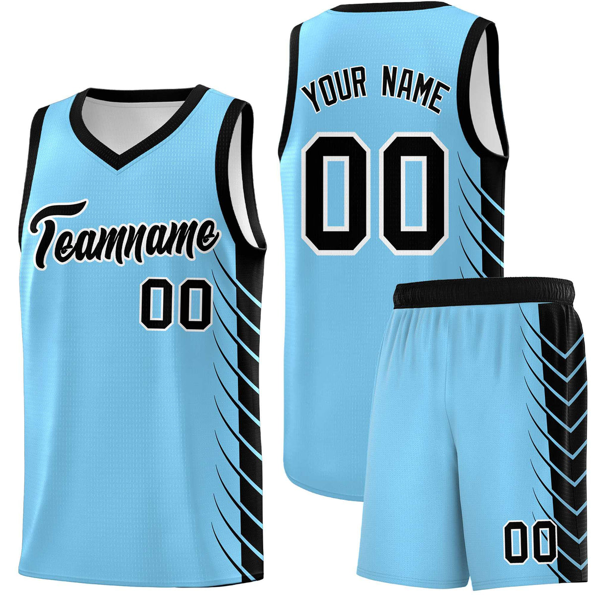 Custom Light Blue Black Personalized Side Symmetrical Line Pattern Sports Uniform Basketball Jersey