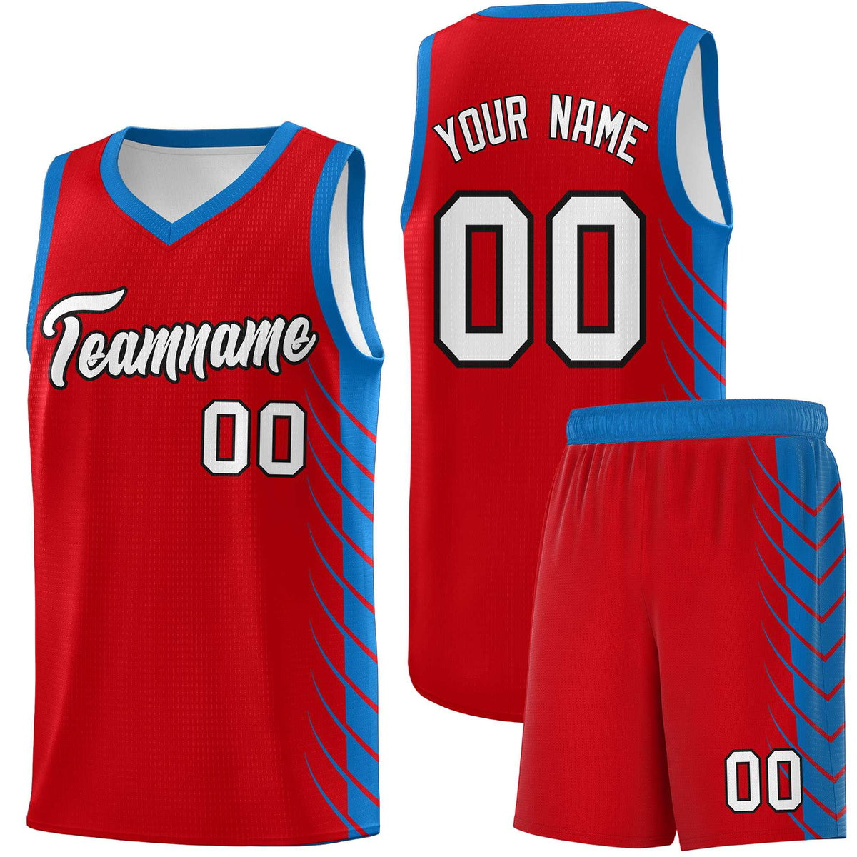 Custom Red Royal Personalized Side Symmetrical Line Pattern Sports Uniform Basketball Jersey