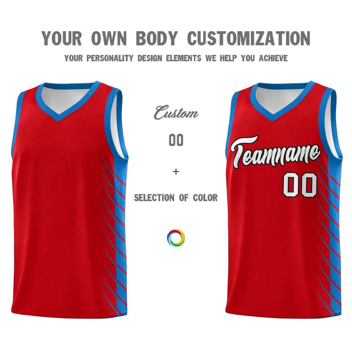 Custom Red Royal Personalized Side Symmetrical Line Pattern Sports Uniform Basketball Jersey