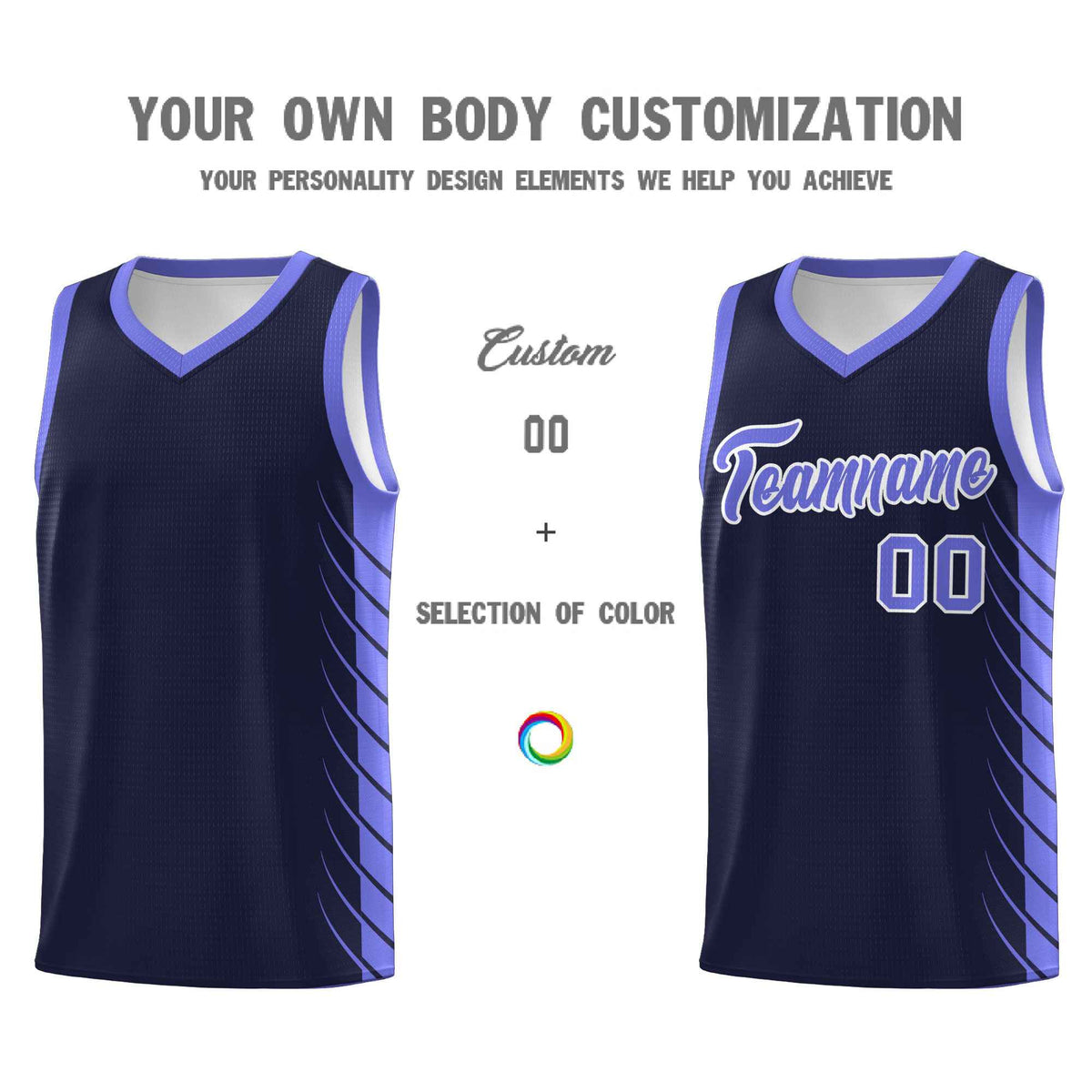 Custom Navy Purple Personalized Side Symmetrical Line Pattern Sports Uniform Basketball Jersey