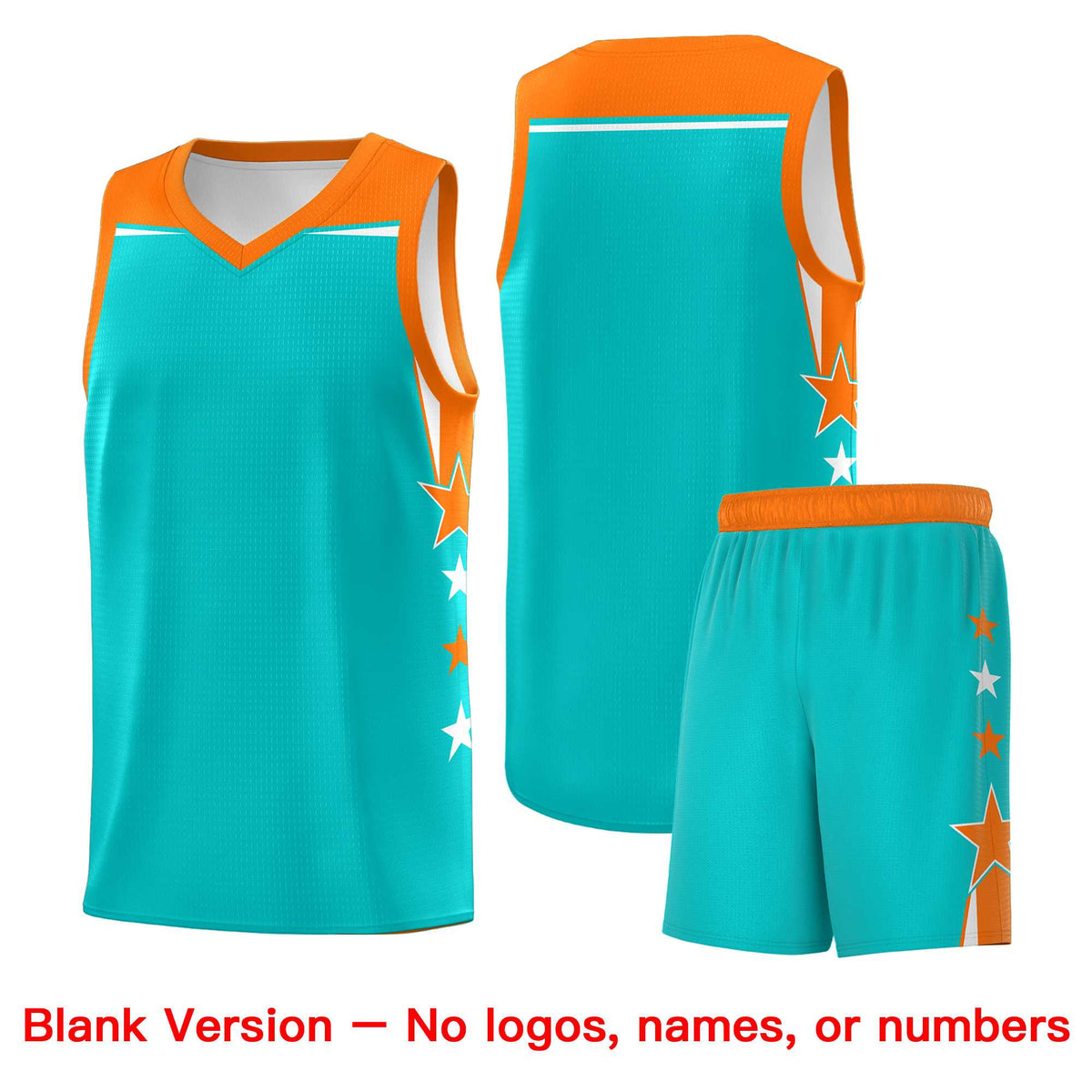 Custom Youth Basketball Uniform Aqua Orange Two Tone Side Star Personalized Team Jersey