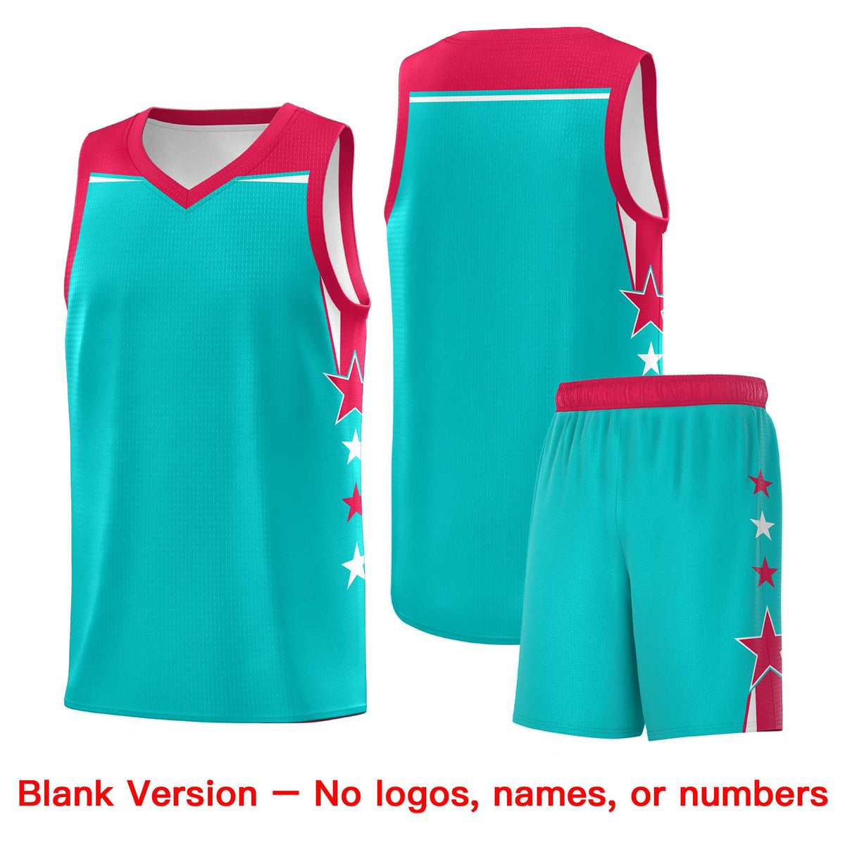 Custom Youth Basketball Uniform Aqua Red Two Tone Side Star Personalized Team Jersey