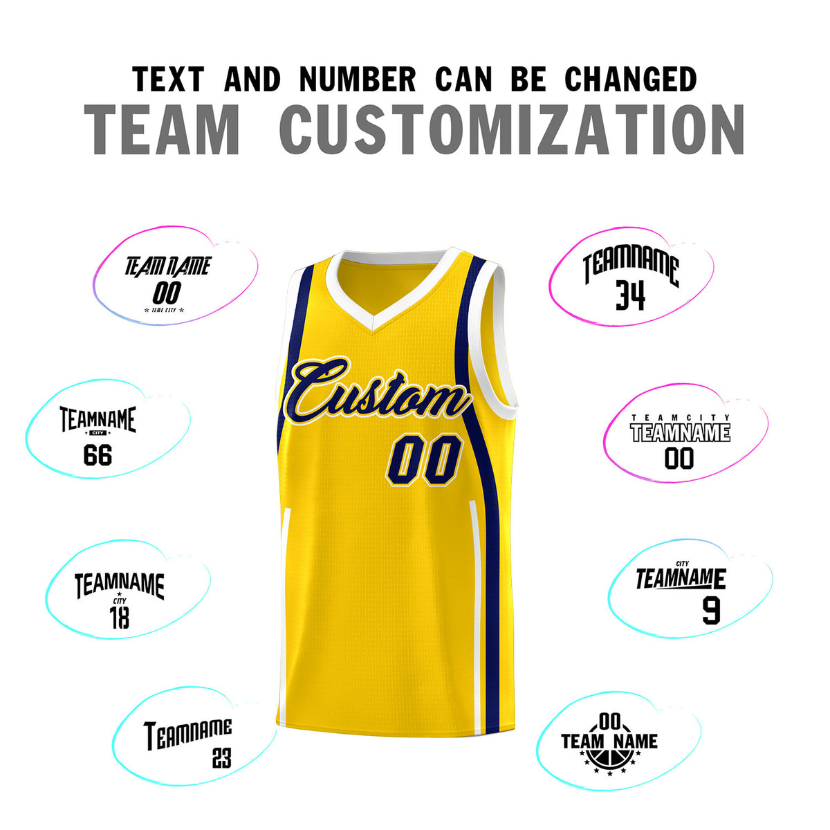 Custom Gold Navy-White Ribbon Pattern Basketball Kits