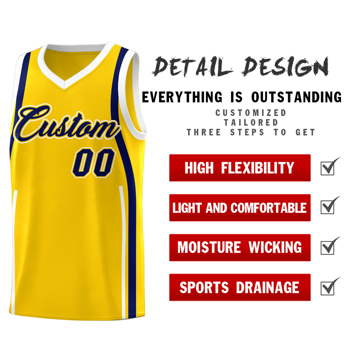 Custom Gold Navy-White Ribbon Pattern Basketball Kits