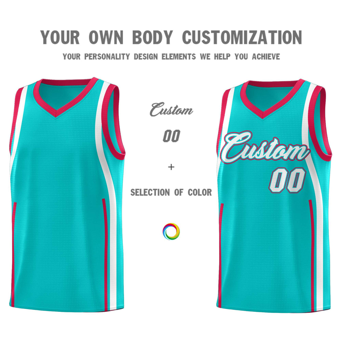 Custom Aqua Red-White Ribbon Pattern Basketball Kits