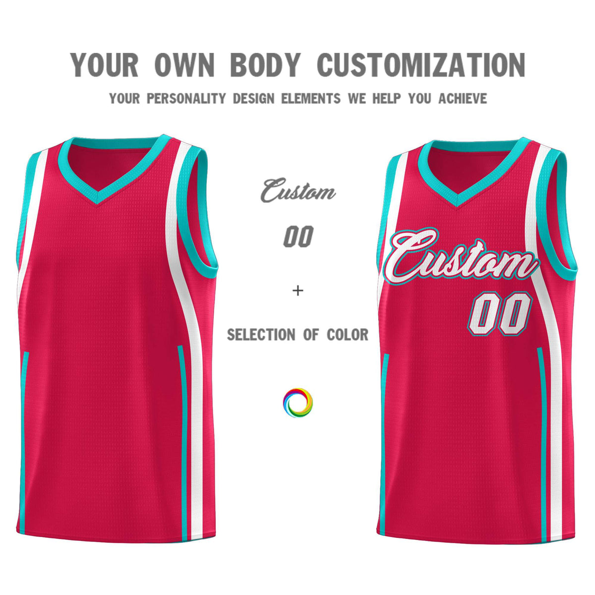 Custom Red Aqua-White Ribbon Pattern Basketball Kits