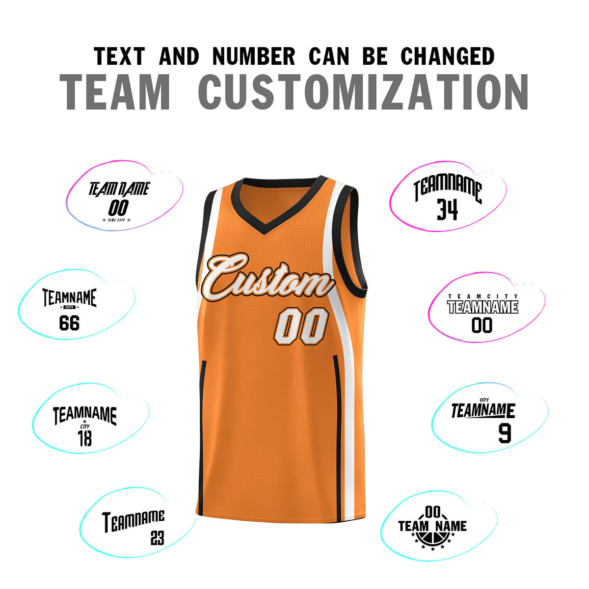 Custom Gold Orange Black-White Ribbon Pattern Basketball Kits