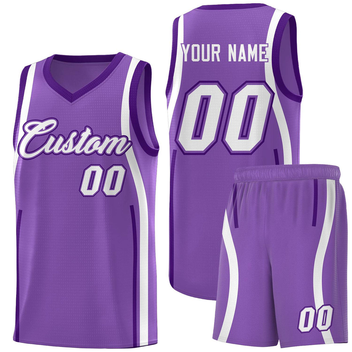 Custom Light Purple Purple-White Ribbon Pattern Basketball Kits
