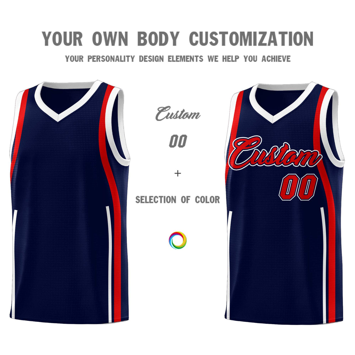 Custom Navy Red-White Ribbon Pattern Basketball Kits