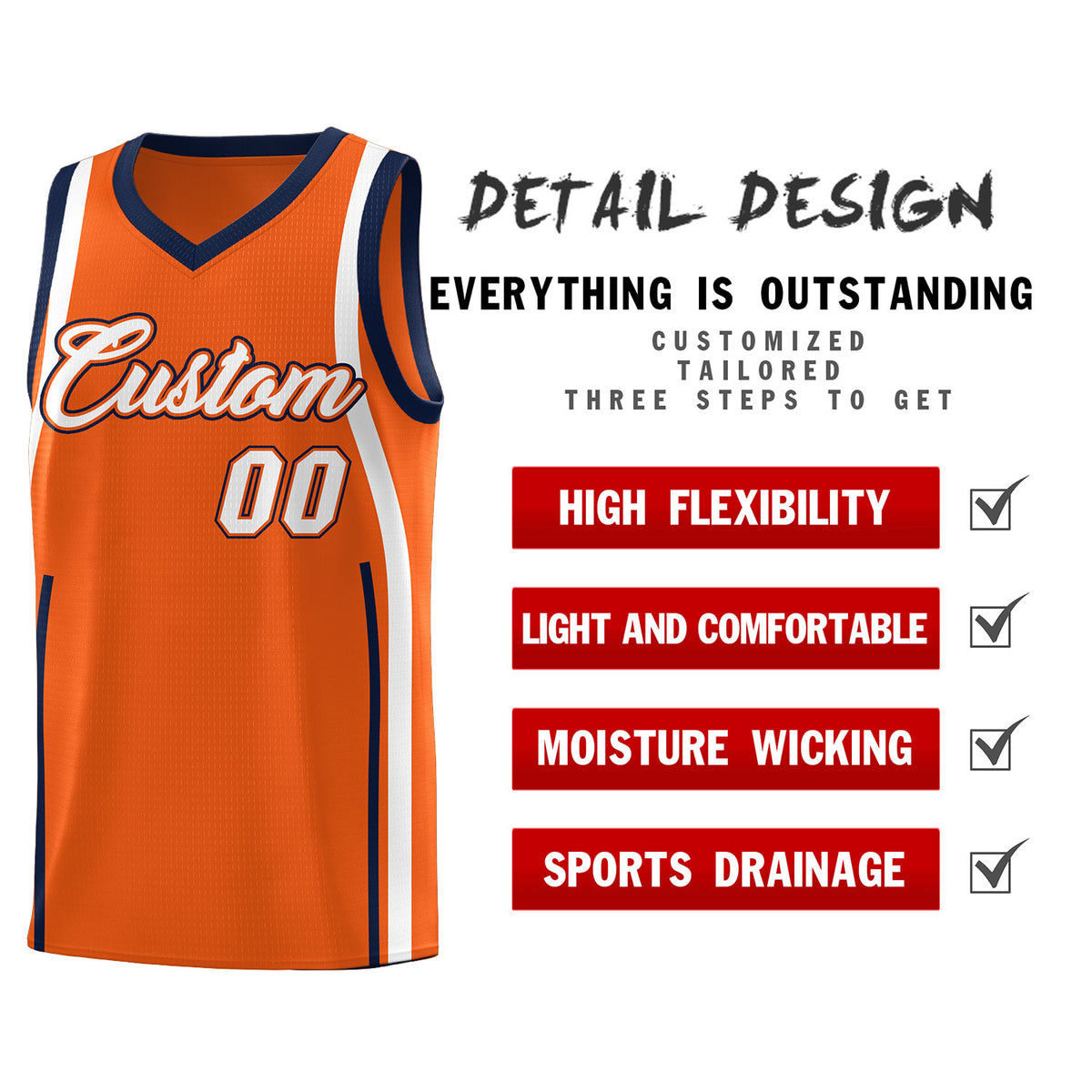 Custom Orange Navy-White Ribbon Pattern Basketball Kits
