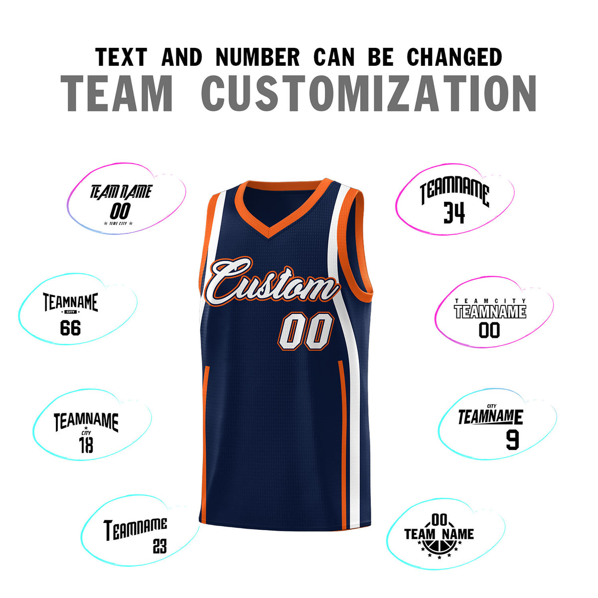 Custom Navy Orange-White Ribbon Pattern Basketball Kits