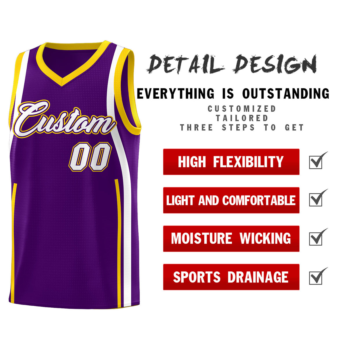 Custom Purple White-Gold Ribbon Pattern Basketball Kits