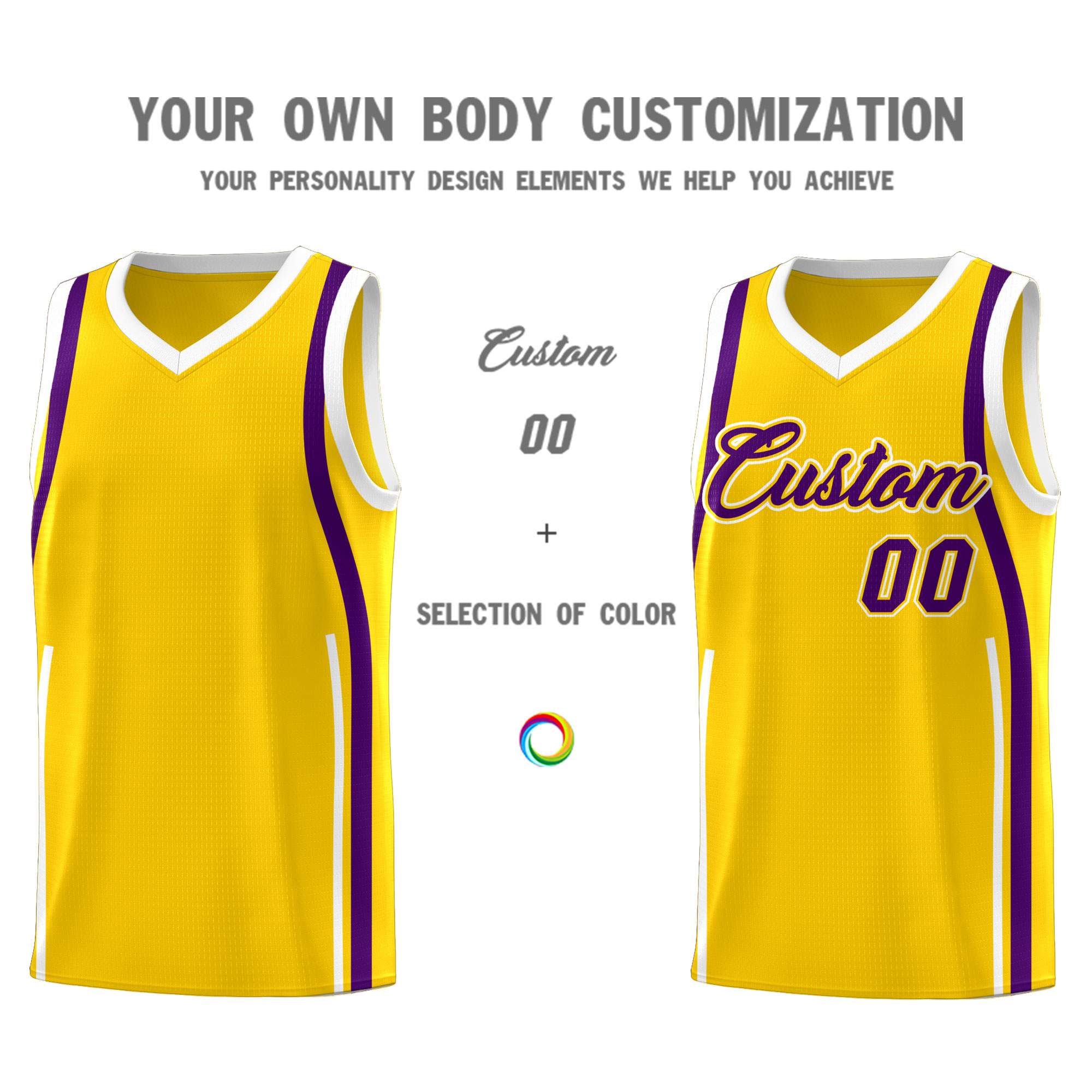 Custom Gold Purple-White Ribbon Pattern Basketball Kits